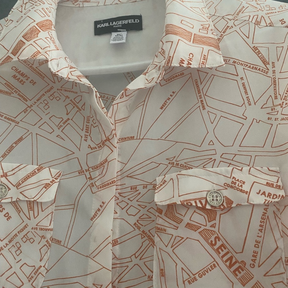 Karl Lagerfield Paris lite Long Sleeve Blouse button down pockets Size Medium